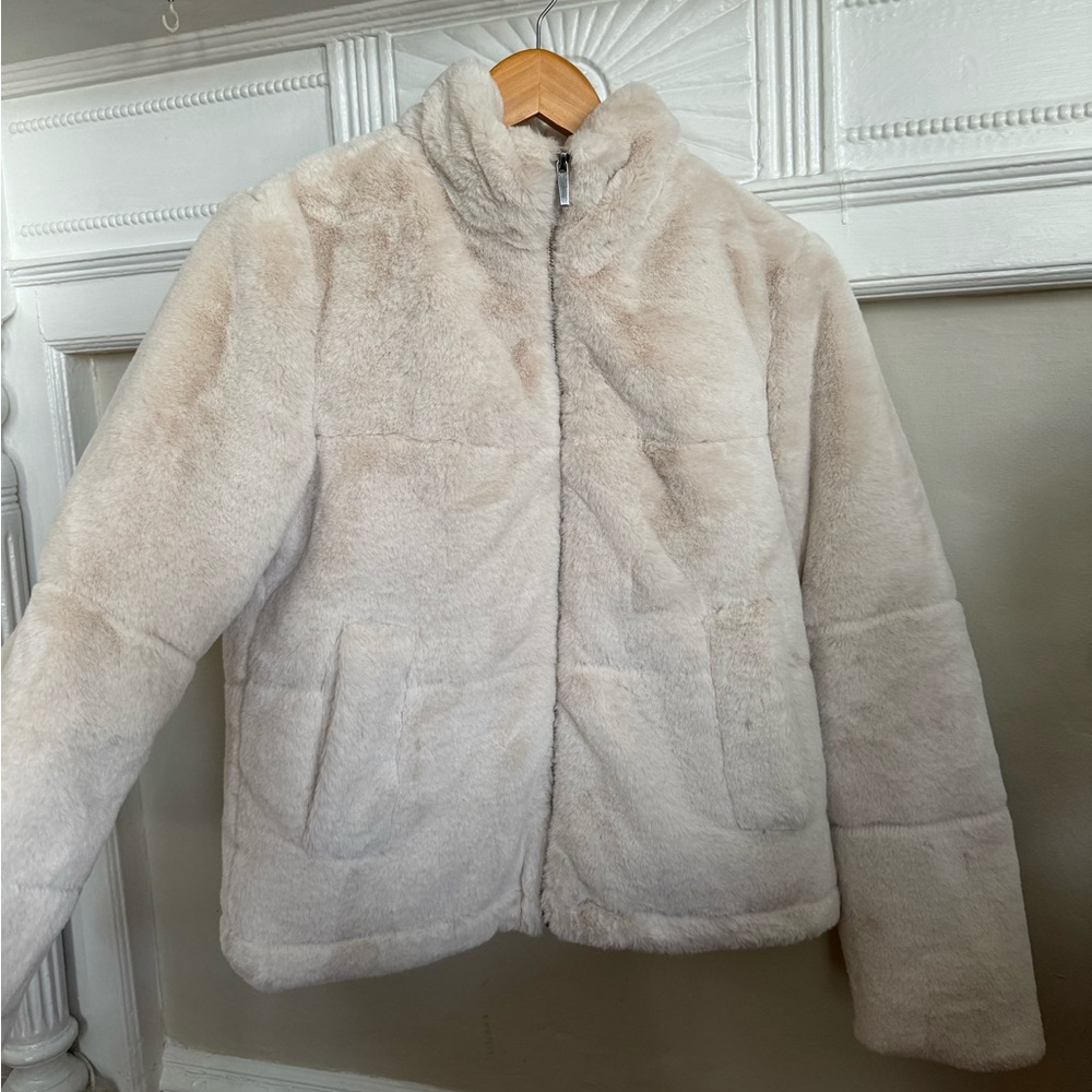 Cream Fur Puffer/Bomber Jacket
